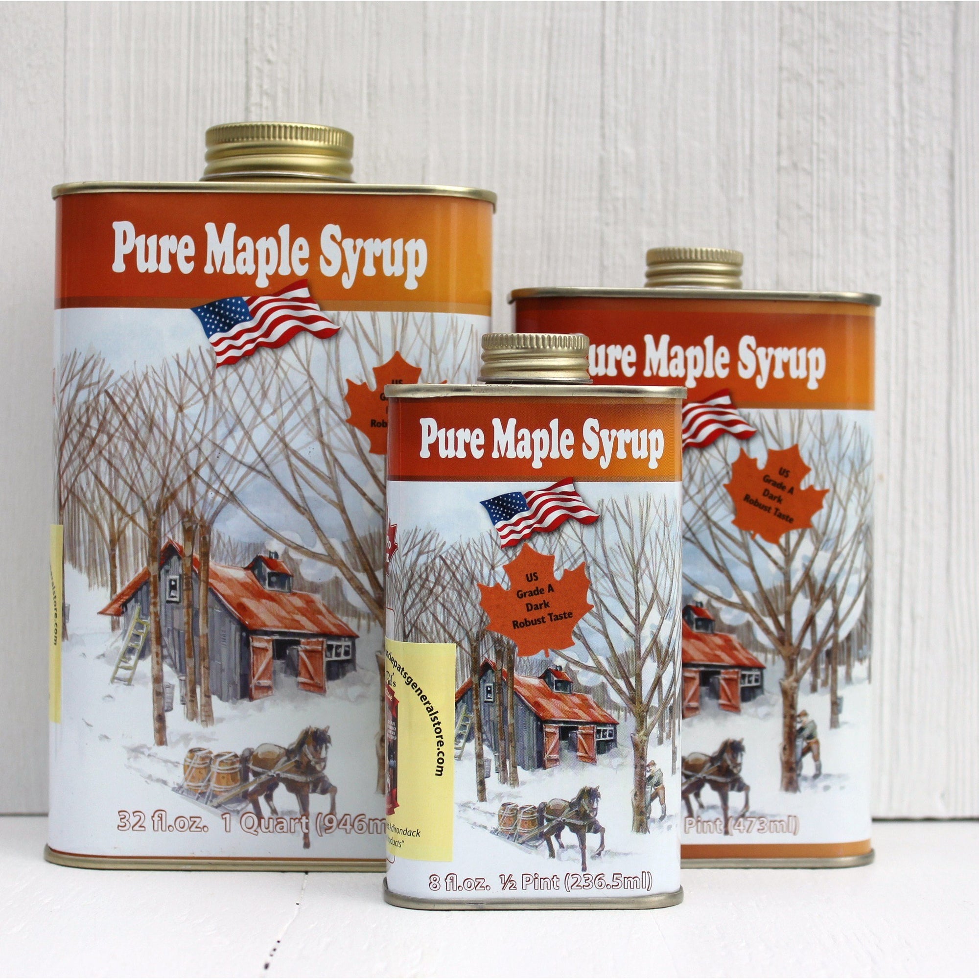 WINTER SCENE OLD FASHIONED MAPLE SYRUP TINS